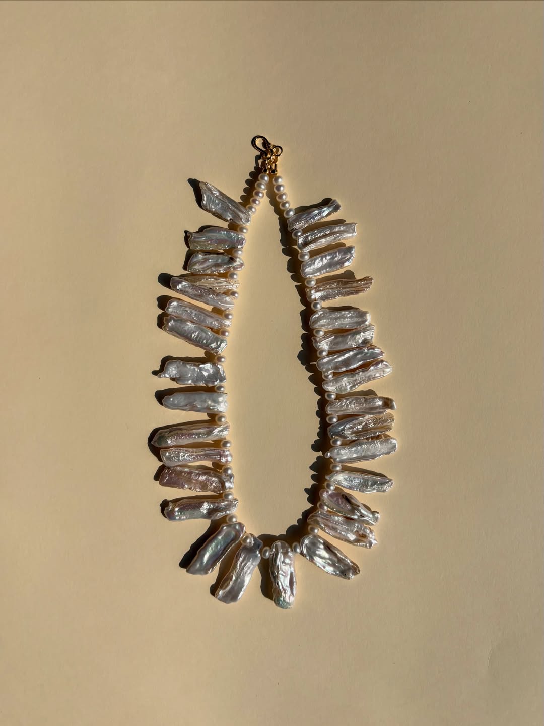 Handcrafted biwa pearl necklace by MOOSAI Studio