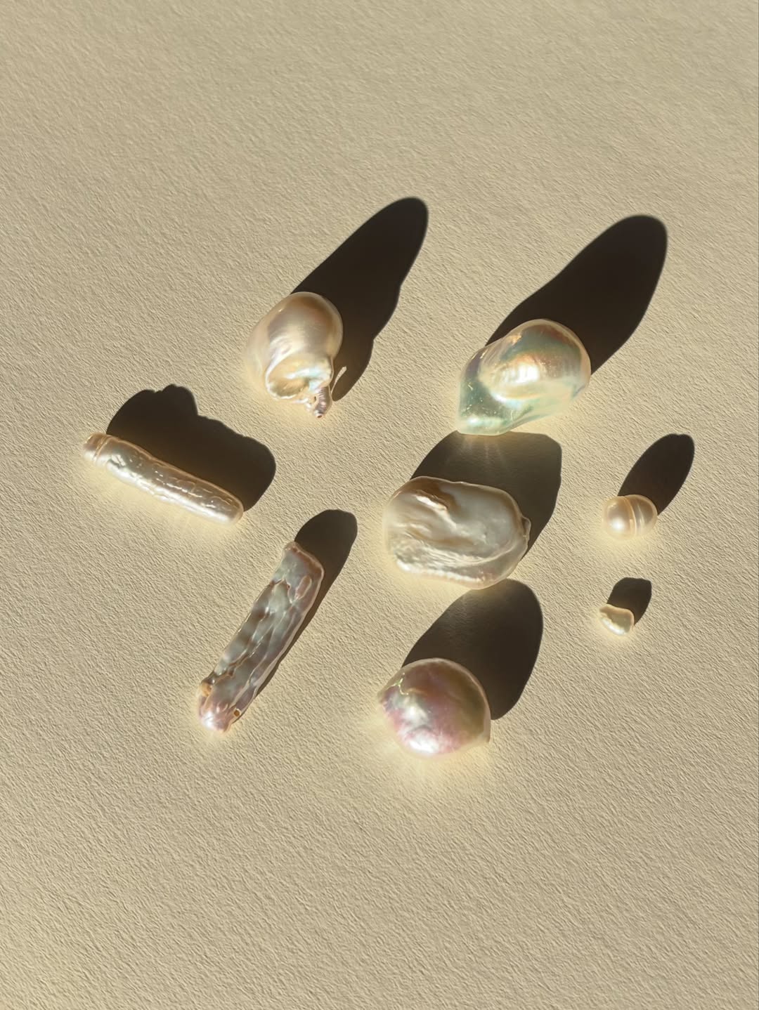 Natural baroque pearls close-up