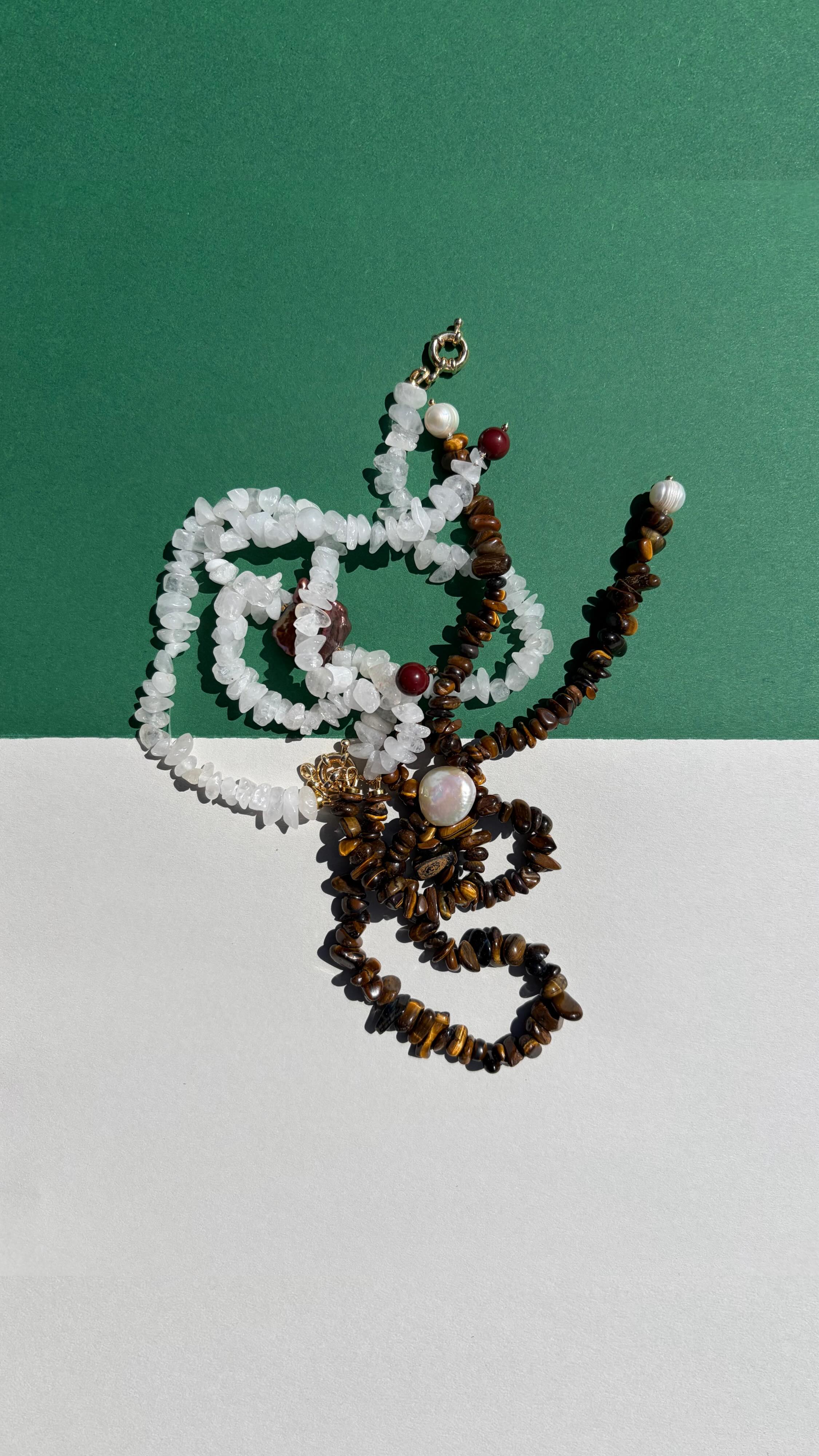 Tiger eye and moonstone necklaces